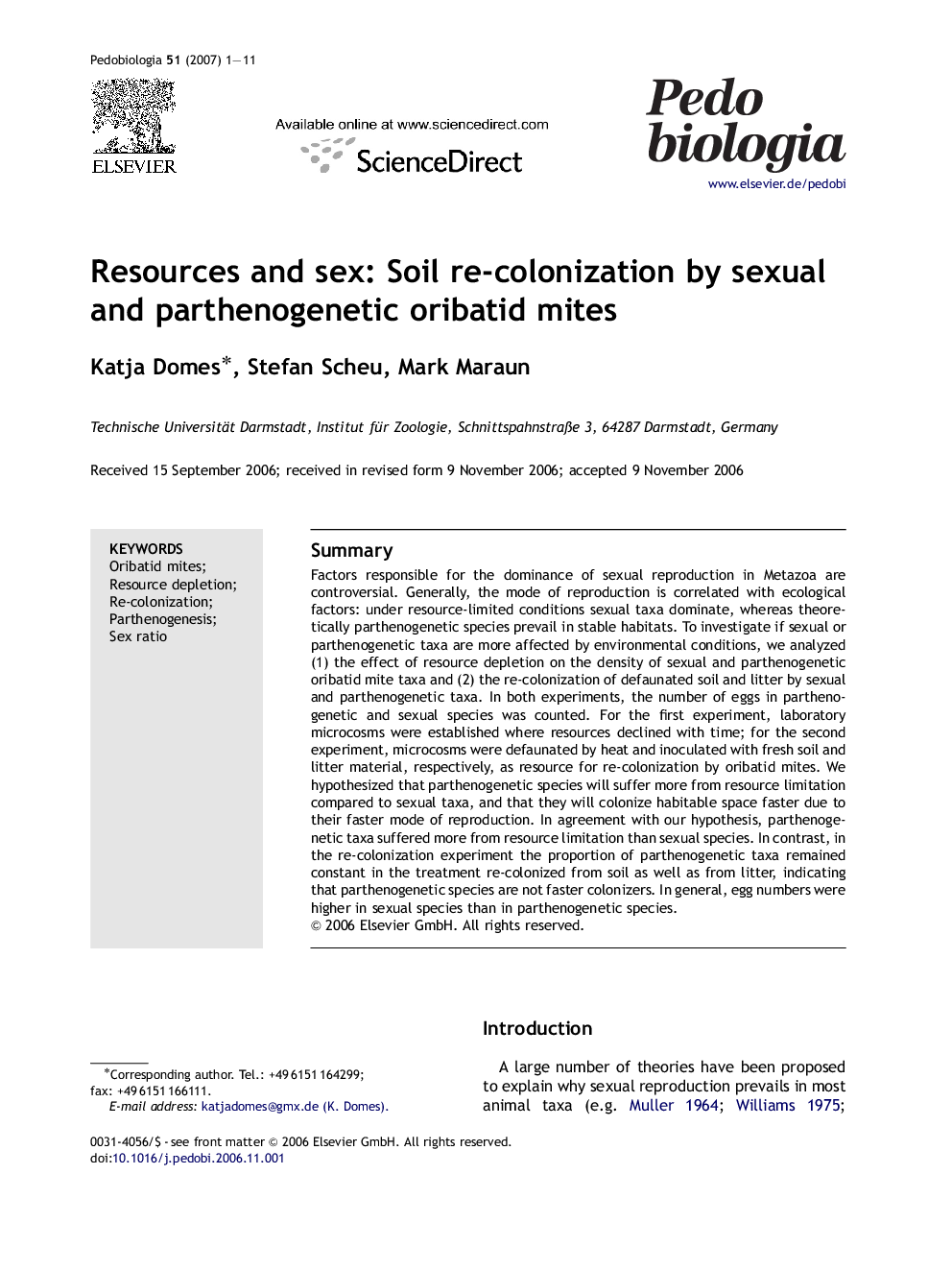 Resources and sex: Soil re-colonization by sexual and parthenogenetic oribatid mites