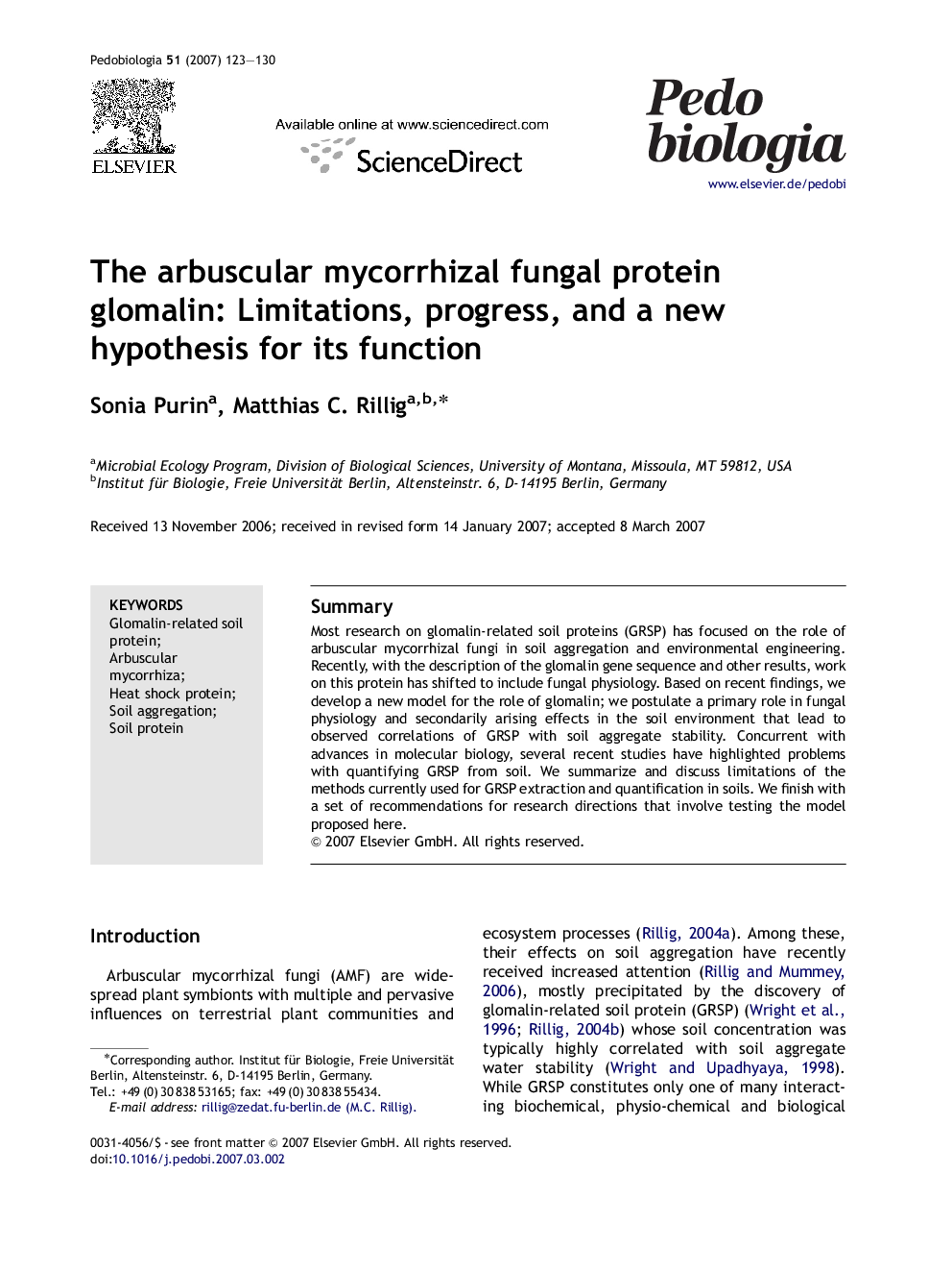 The arbuscular mycorrhizal fungal protein glomalin: Limitations, progress, and a new hypothesis for its function