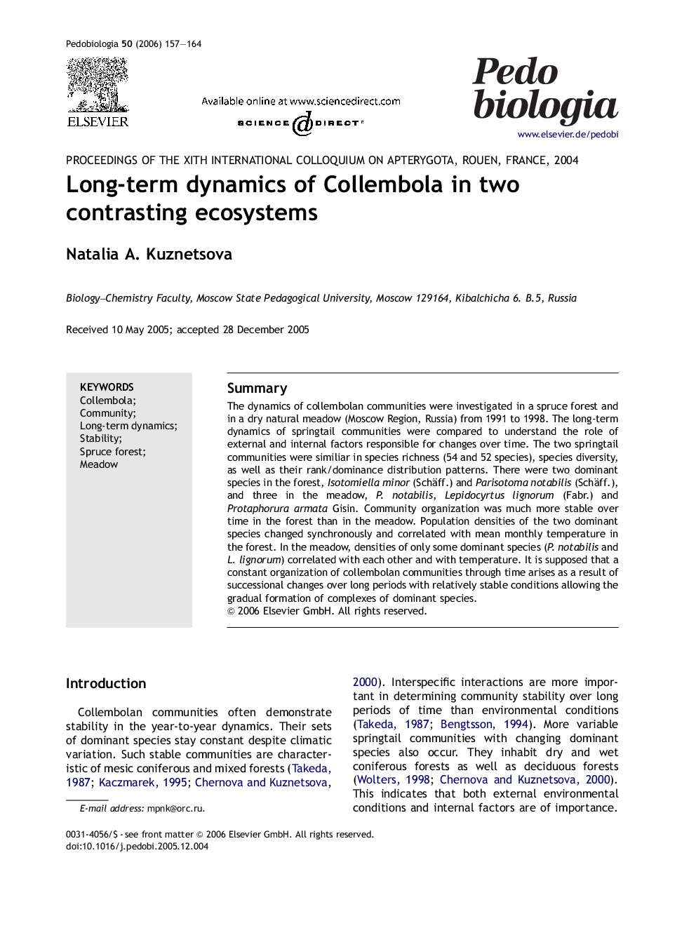 Long-term dynamics of Collembola in two contrasting ecosystems