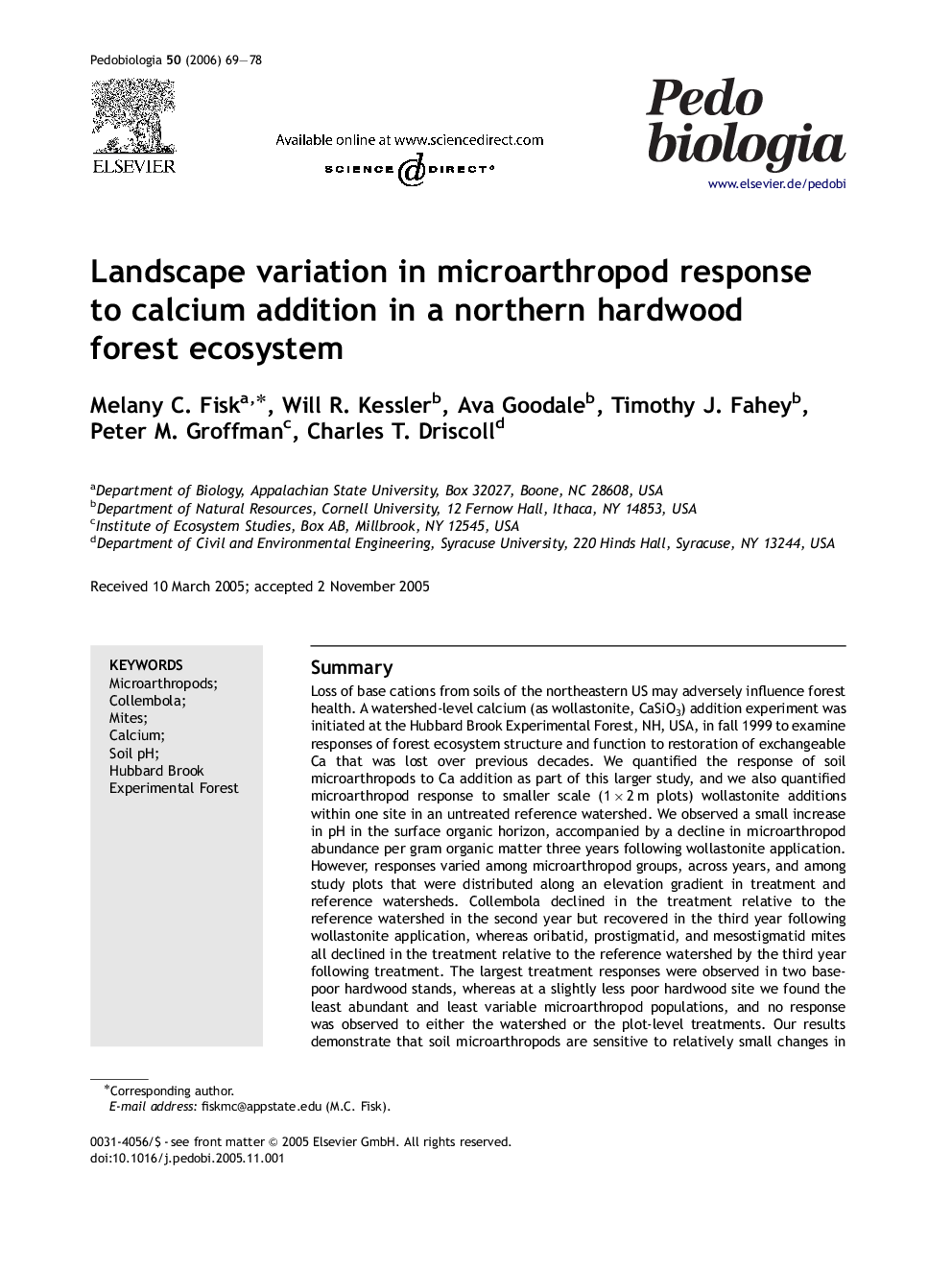 Landscape variation in microarthropod response to calcium addition in a northern hardwood forest ecosystem