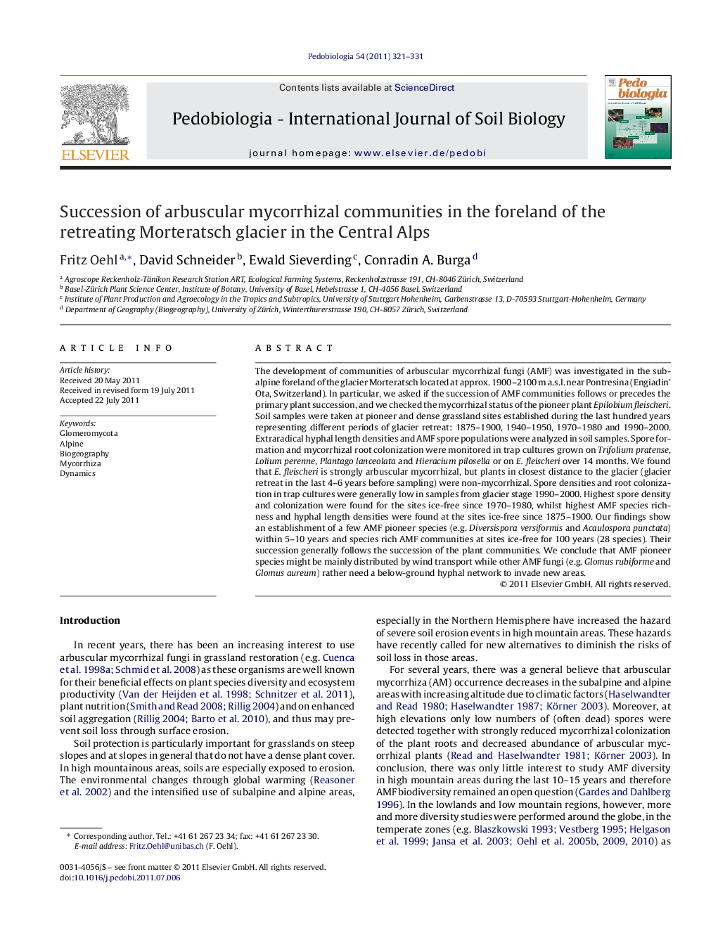 Succession of arbuscular mycorrhizal communities in the foreland of the retreating Morteratsch glacier in the Central Alps