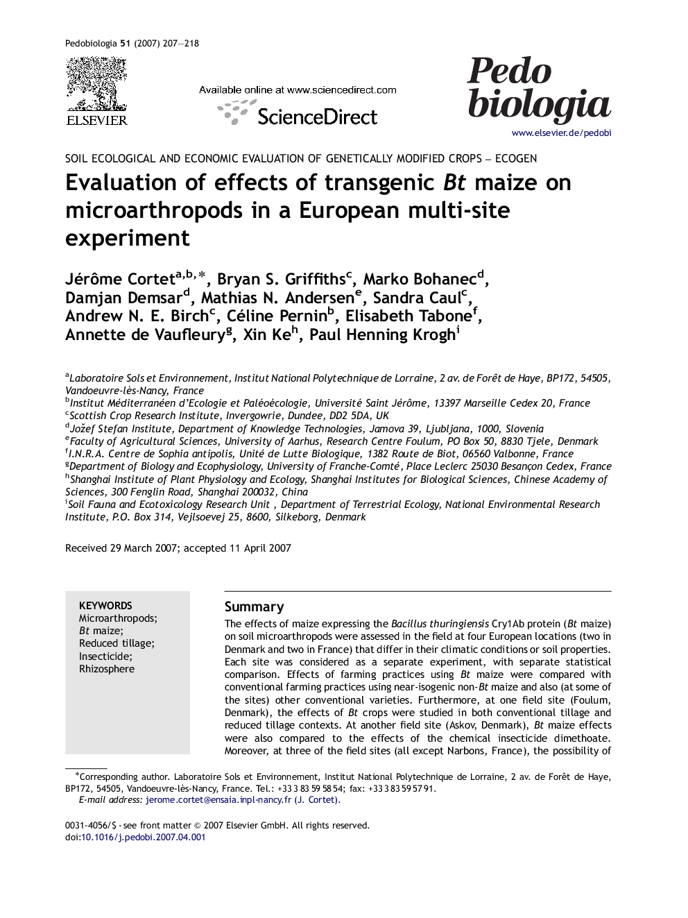 Evaluation of effects of transgenic Bt maize on microarthropods in a European multi-site experiment