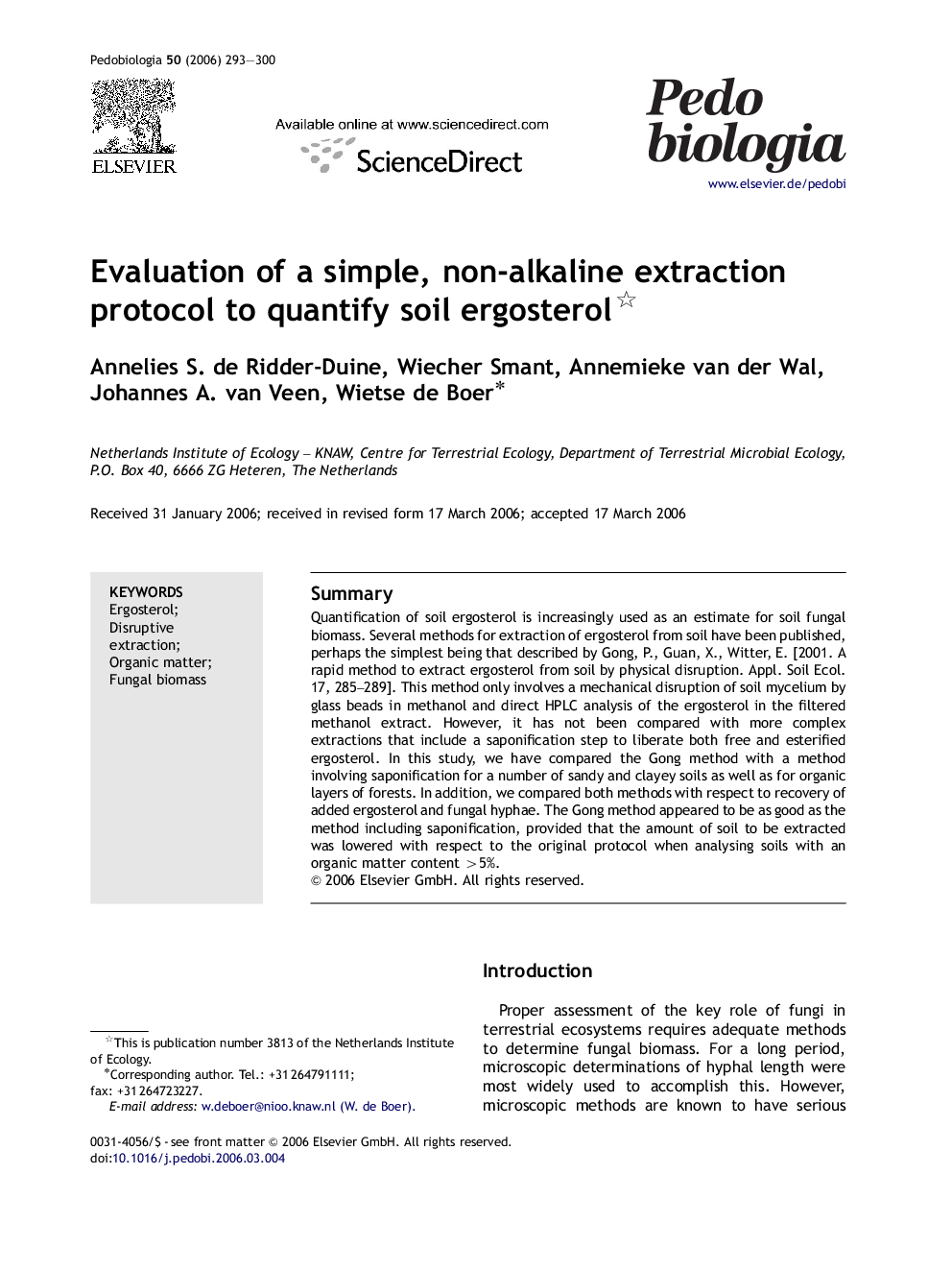 Evaluation of a simple, non-alkaline extraction protocol to quantify soil ergosterol 