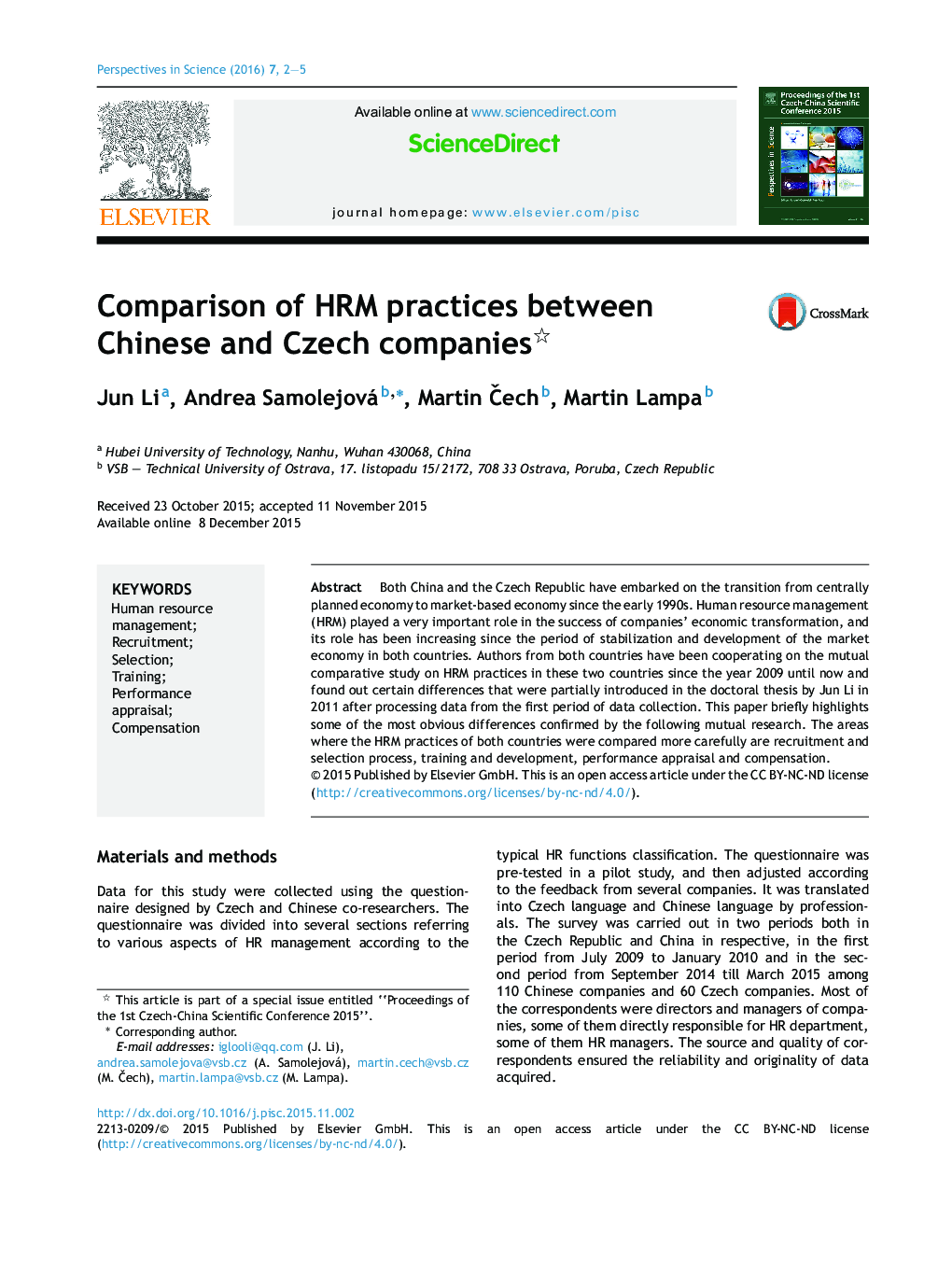 Comparison of HRM practices between Chinese and Czech companies 