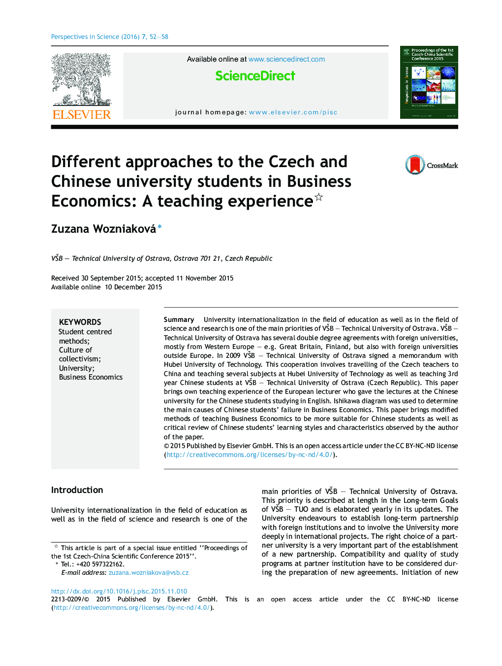 Different approaches to the Czech and Chinese university students in Business Economics: A teaching experience 