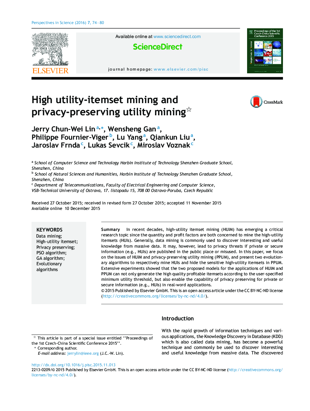 High utility-itemset mining and privacy-preserving utility mining 