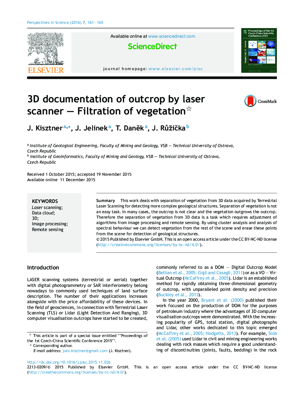 3D documentation of outcrop by laser scanner – Filtration of vegetation 