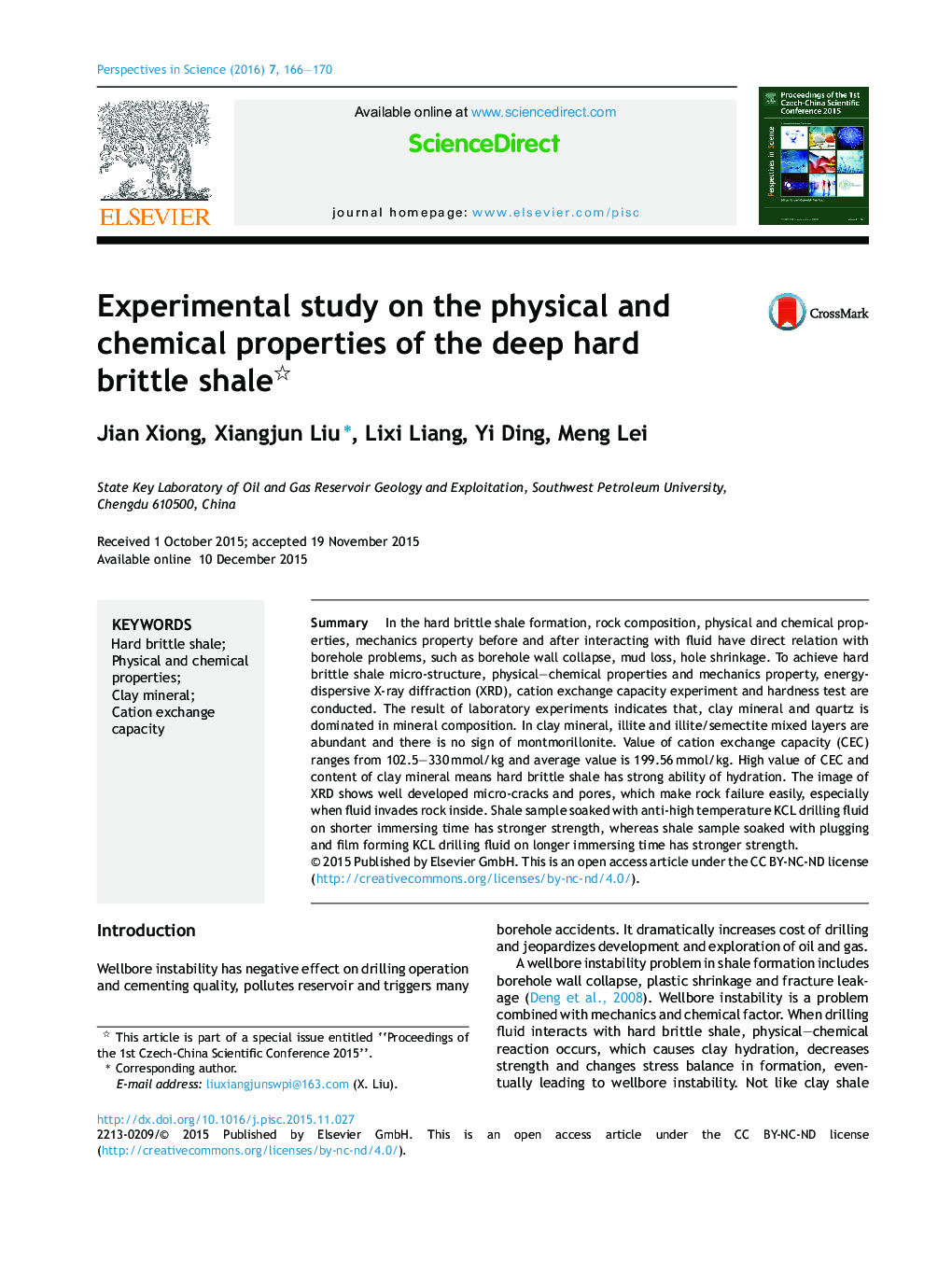 Experimental study on the physical and chemical properties of the deep hard brittle shale 
