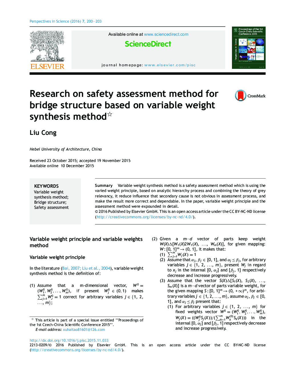 Research on safety assessment method for bridge structure based on variable weight synthesis method 