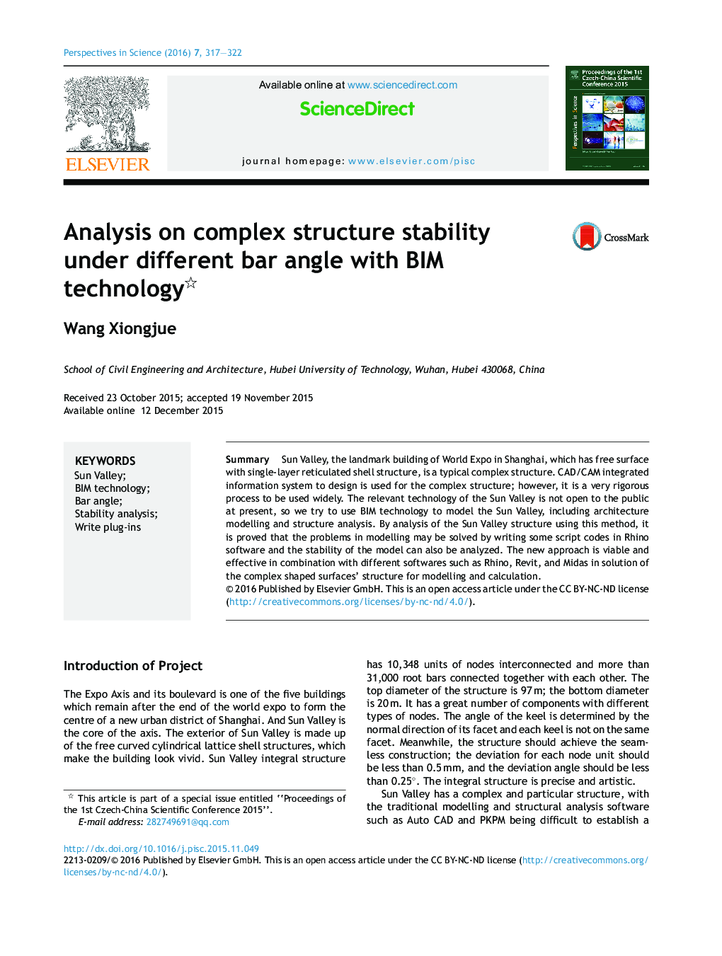 Analysis on complex structure stability under different bar angle with BIM technology 