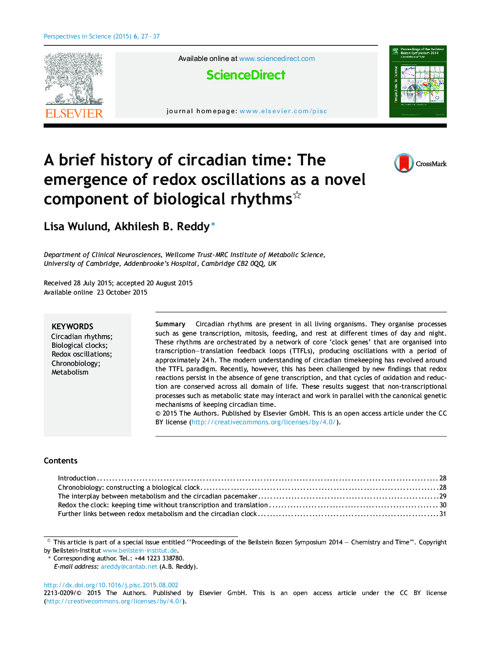 A brief history of circadian time: The emergence of redox oscillations as a novel component of biological rhythms