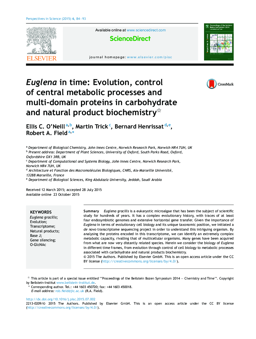 Euglena in time: Evolution, control of central metabolic processes and multi-domain proteins in carbohydrate and natural product biochemistry 