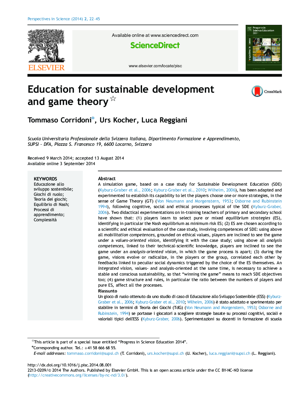 عکس صفحه اول مقاله: Education for sustainable development and game theory Education for sustainable development and game theory