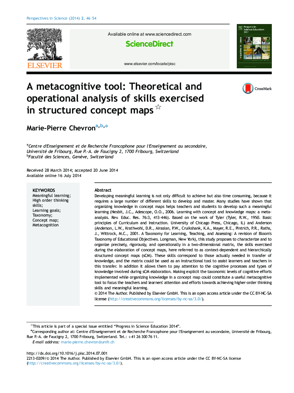 A metacognitive tool: Theoretical and operational analysis of skills exercised in structured concept maps 