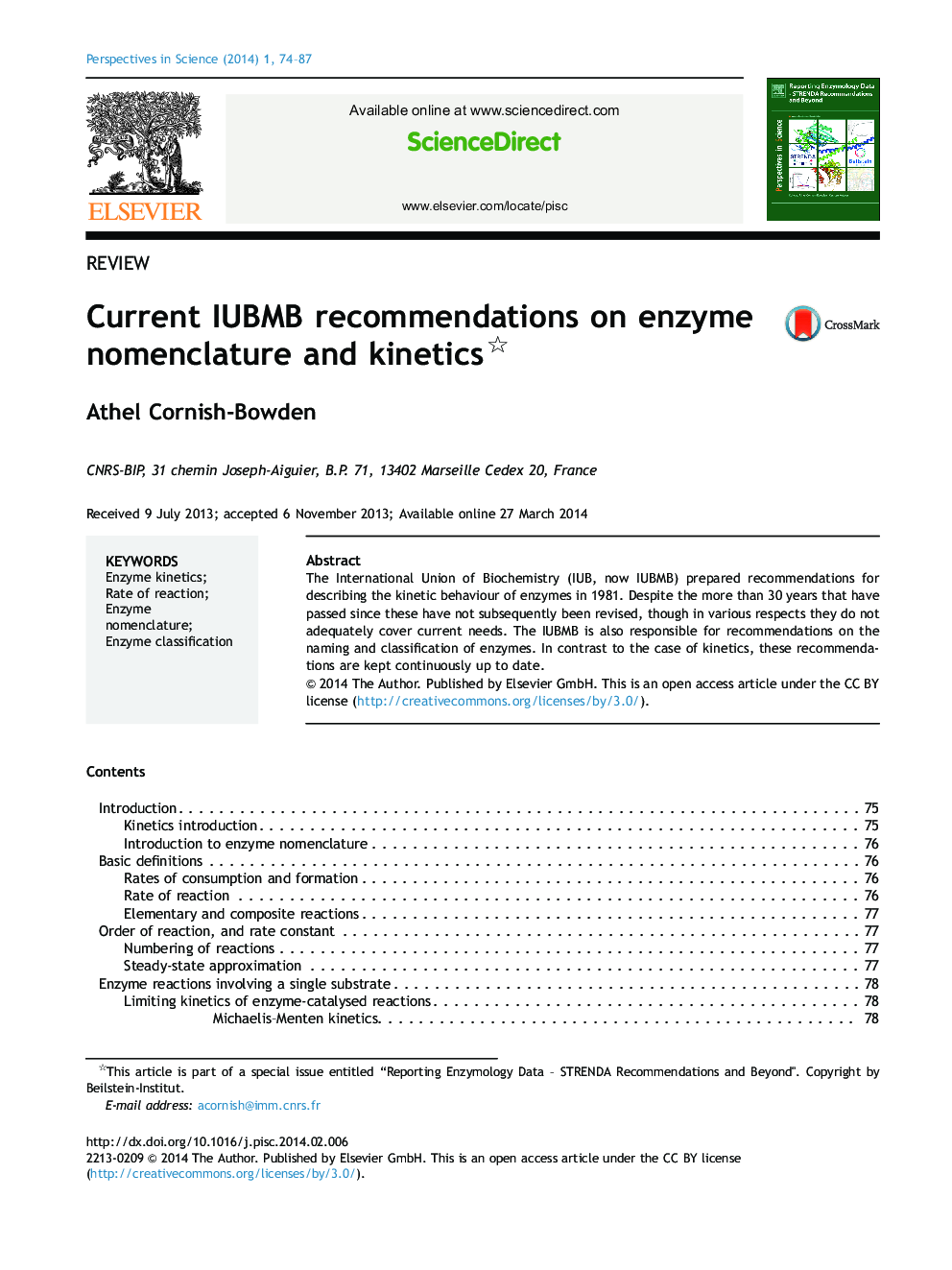 Current IUBMB recommendations on enzyme nomenclature and kinetics 