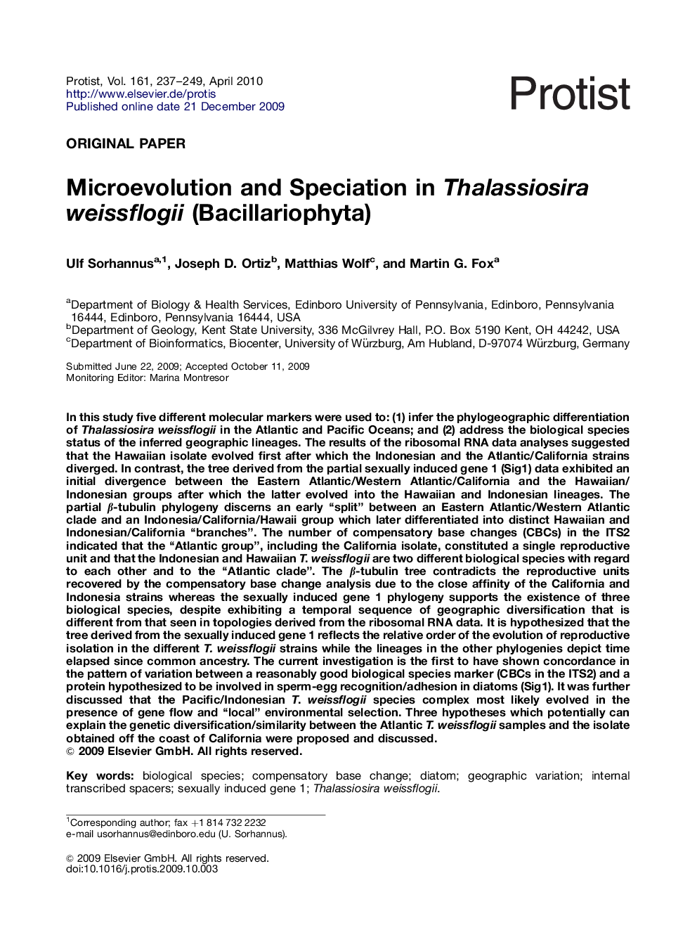 Microevolution and Speciation in Thalassiosira weissflogii (Bacillariophyta)