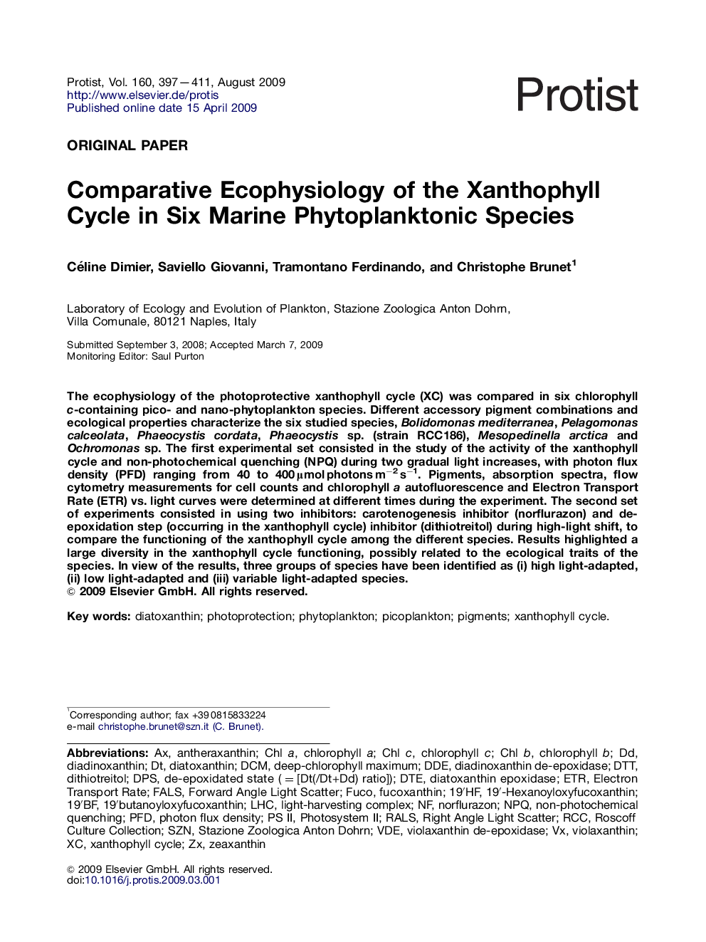 Comparative Ecophysiology of the Xanthophyll Cycle in Six Marine Phytoplanktonic Species