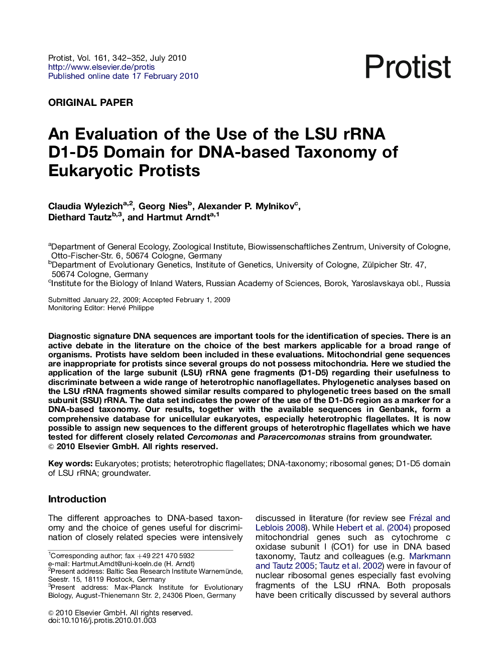 An Evaluation of the Use of the LSU rRNA D1-D5 Domain for DNA-based Taxonomy of Eukaryotic Protists