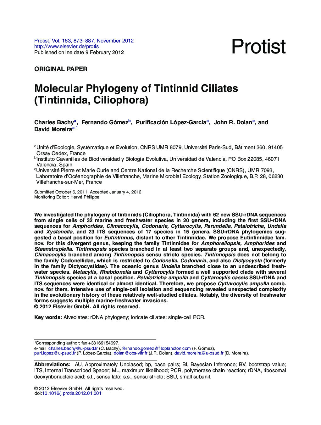 Molecular Phylogeny of Tintinnid Ciliates (Tintinnida, Ciliophora)