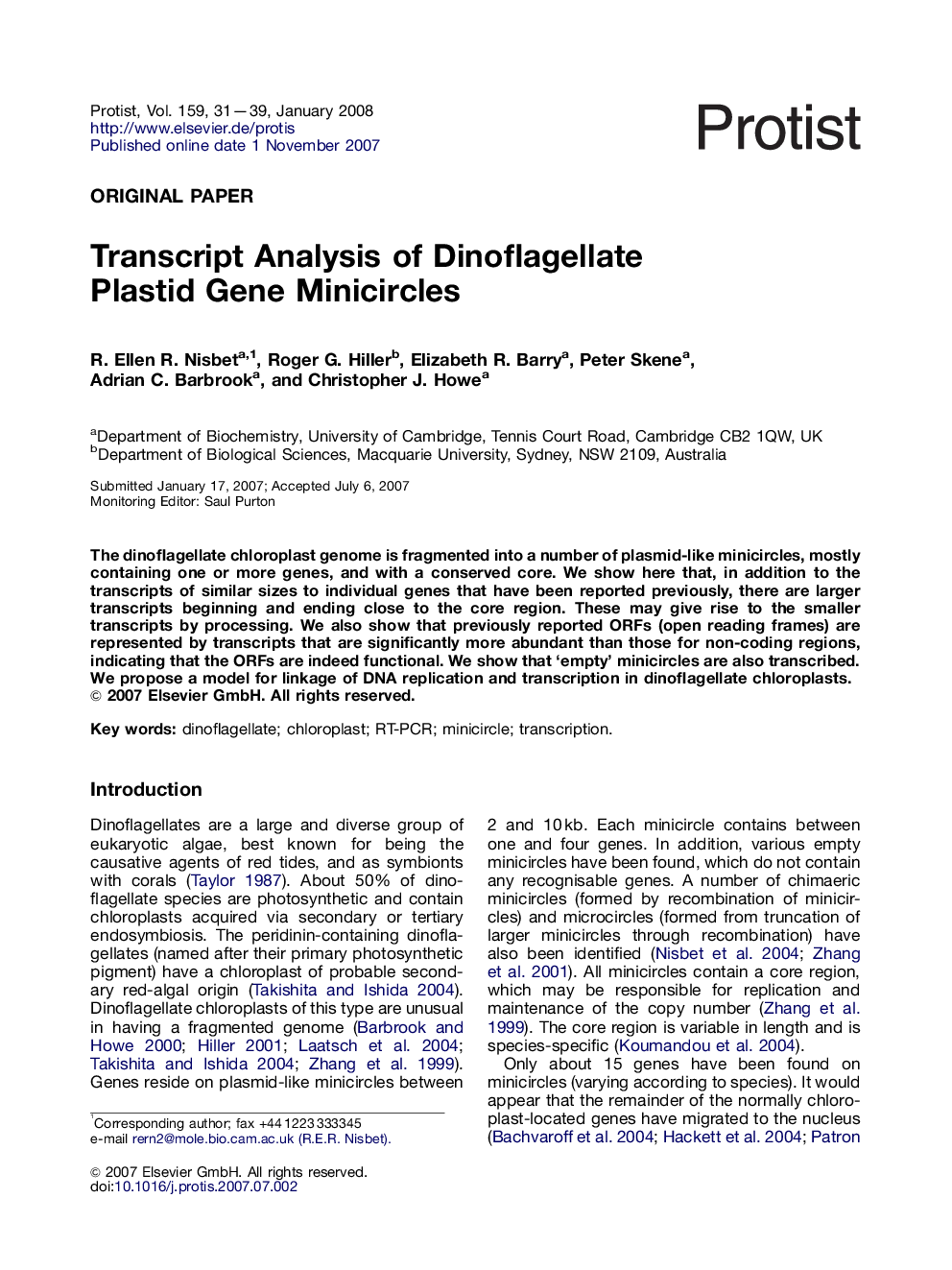 Transcript Analysis of Dinoflagellate Plastid Gene Minicircles