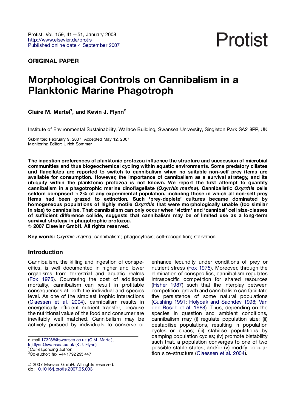 Morphological Controls on Cannibalism in a Planktonic Marine Phagotroph