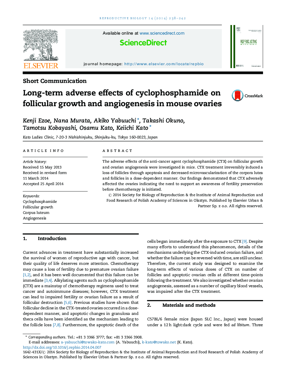 Long-term adverse effects of cyclophosphamide on follicular growth and angiogenesis in mouse ovaries