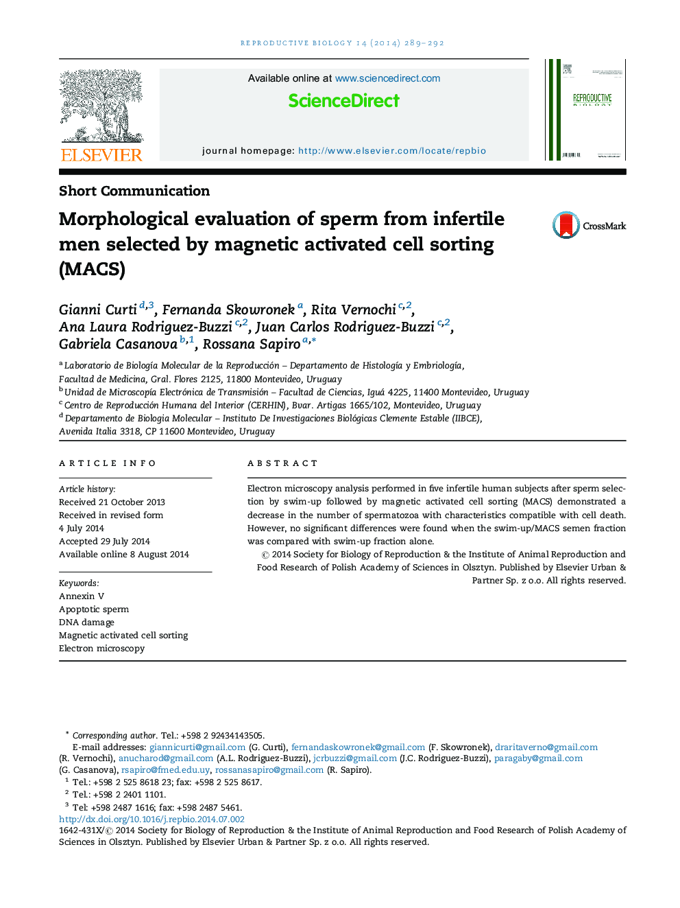 Morphological evaluation of sperm from infertile men selected by magnetic activated cell sorting (MACS)