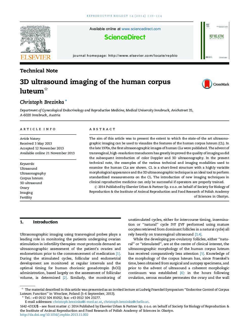 3D ultrasound imaging of the human corpus luteum 