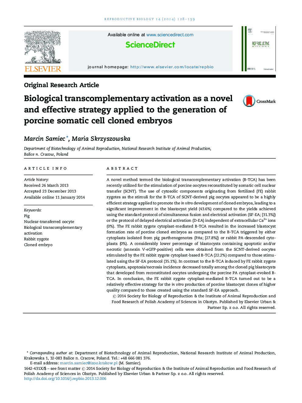 Biological transcomplementary activation as a novel and effective strategy applied to the generation of porcine somatic cell cloned embryos