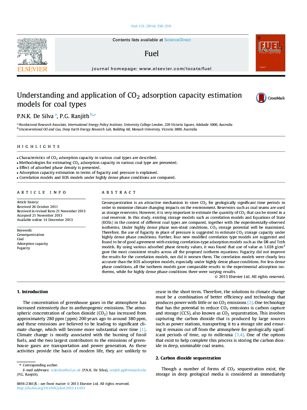 Understanding and application of CO2 adsorption capacity estimation models for coal types