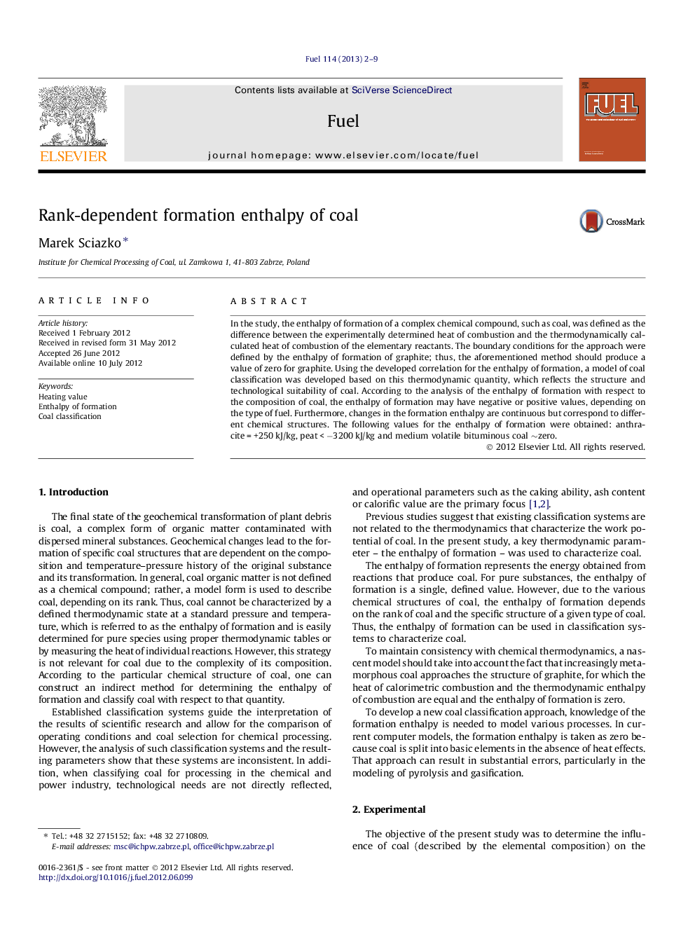 Rank-dependent formation enthalpy of coal