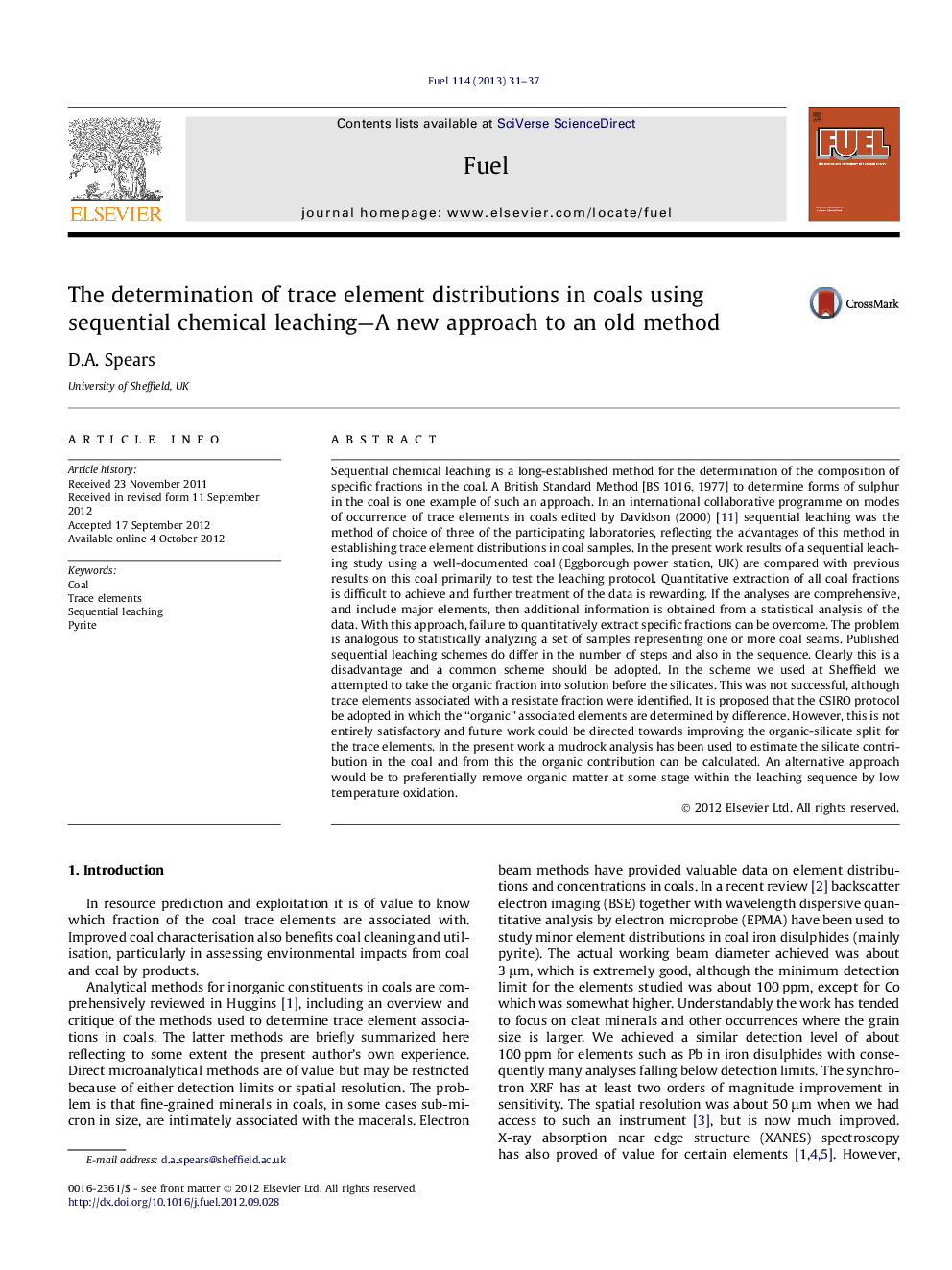 The determination of trace element distributions in coals using sequential chemical leaching—A new approach to an old method