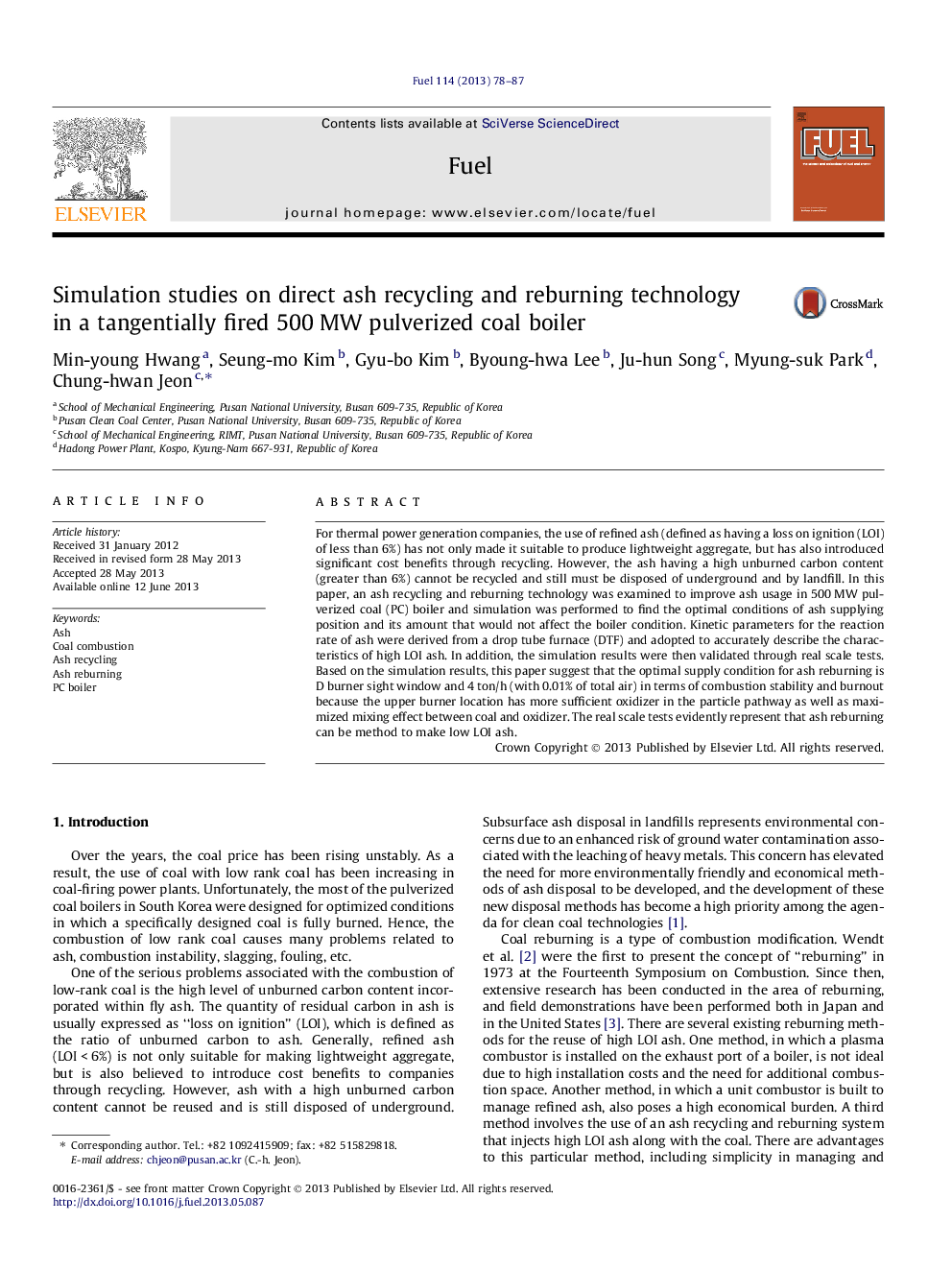 Simulation studies on direct ash recycling and reburning technology in a tangentially fired 500 MW pulverized coal boiler