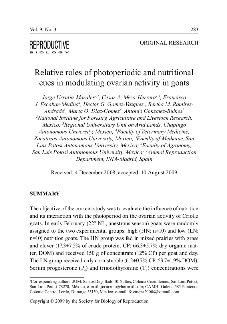 Relative roles of photoperiodic and nutritional cues in modulating ovarian activity in goats