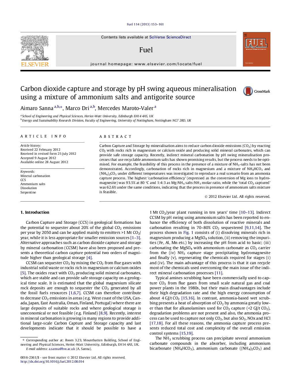 Carbon dioxide capture and storage by pH swing aqueous mineralisation using a mixture of ammonium salts and antigorite source