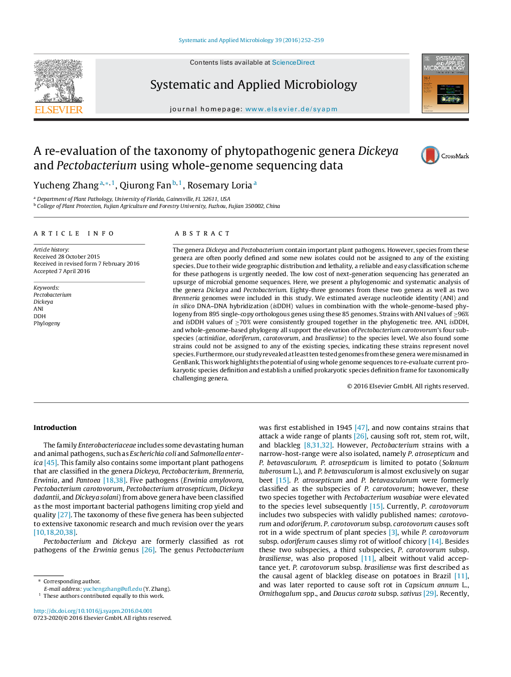 A re-evaluation of the taxonomy of phytopathogenic genera Dickeya and Pectobacterium using whole-genome sequencing data