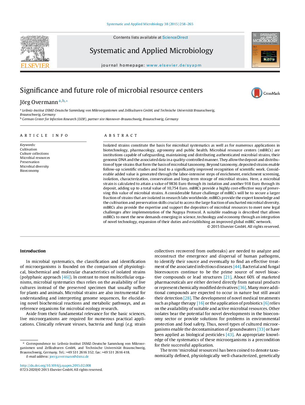 Significance and future role of microbial resource centers