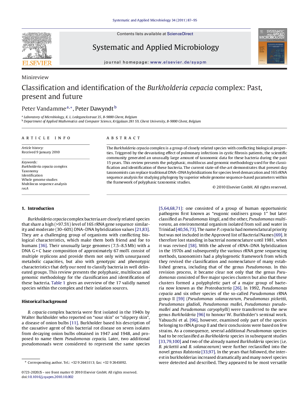 Classification and identification of the Burkholderia cepacia complex: Past, present and future