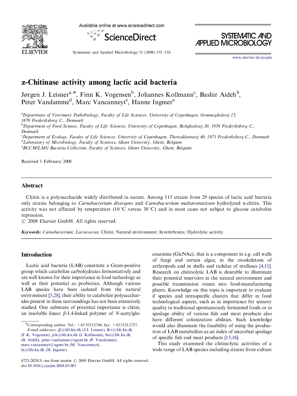 α-Chitinase activity among lactic acid bacteria