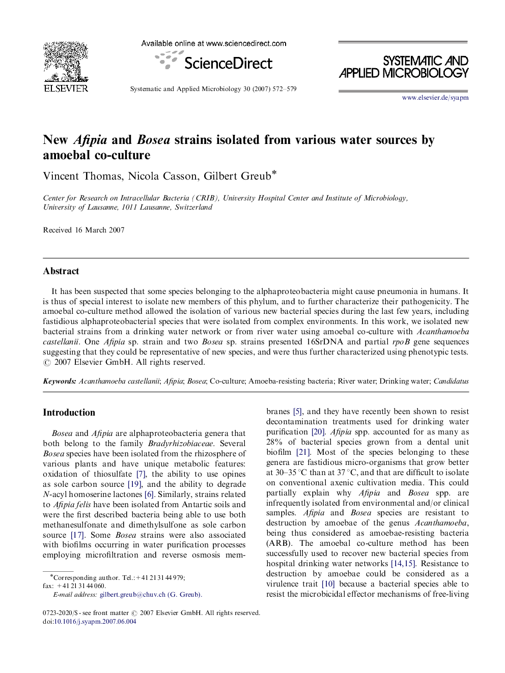 New Afipia and Bosea strains isolated from various water sources by amoebal co-culture