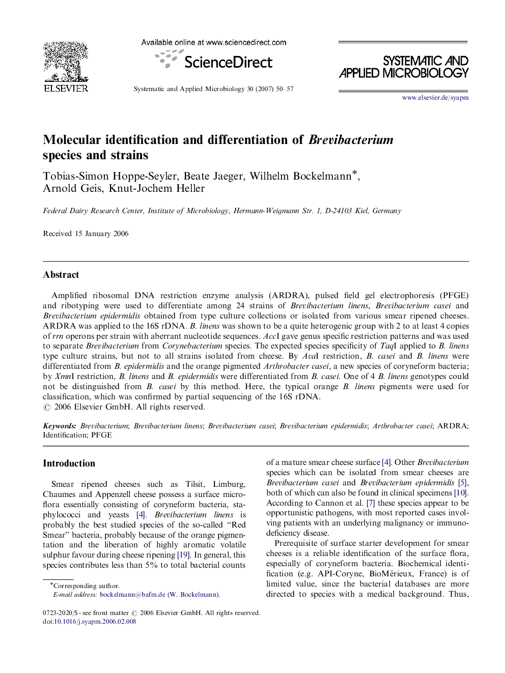 Molecular identification and differentiation of Brevibacterium species and strains