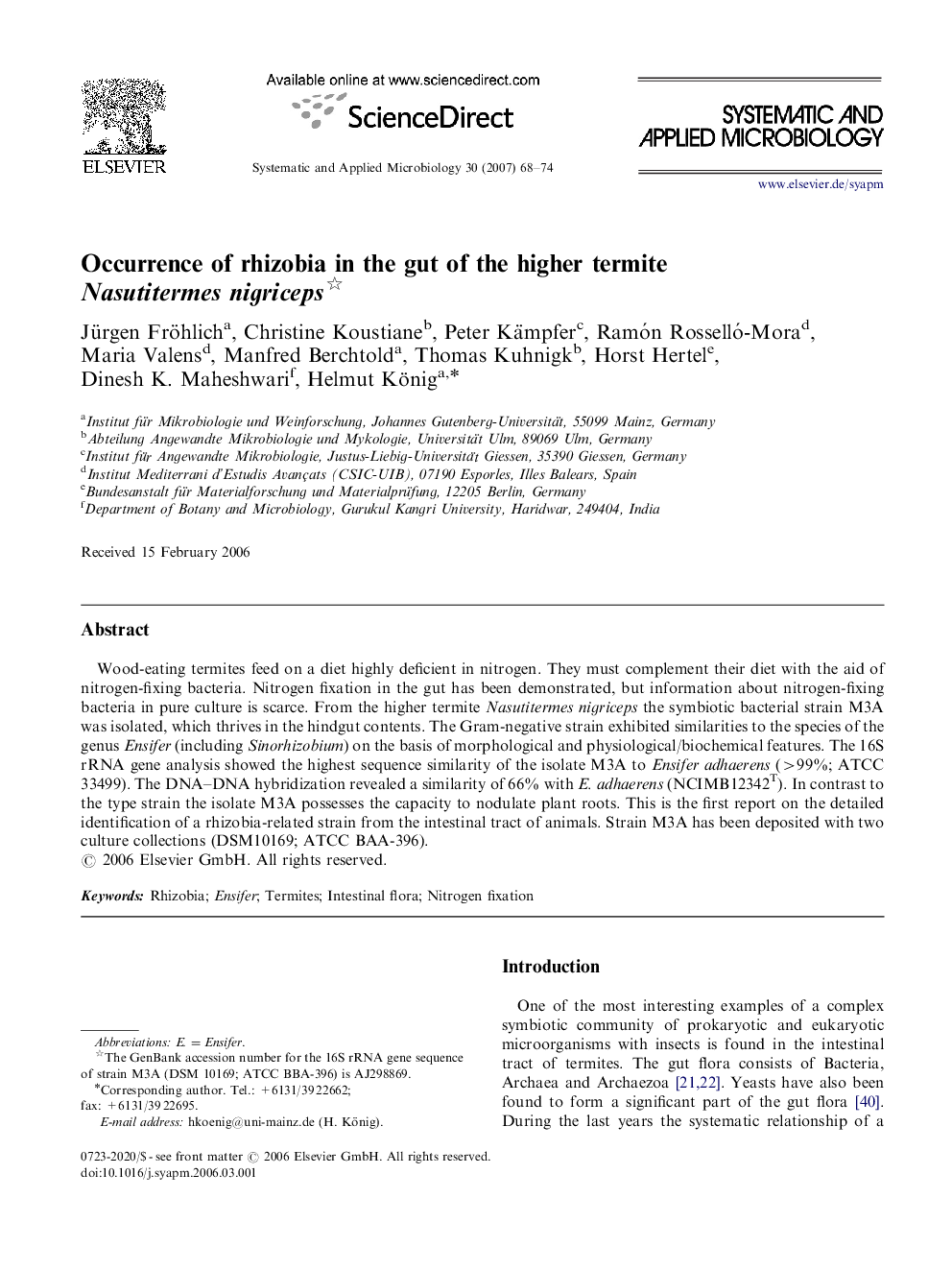 Occurrence of rhizobia in the gut of the higher termite Nasutitermes nigriceps 