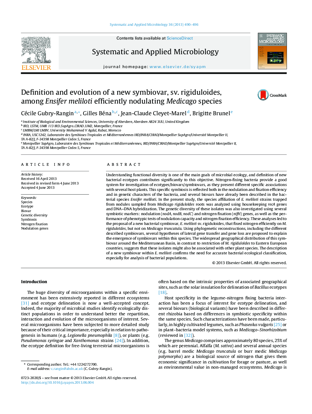 Definition and evolution of a new symbiovar, sv. rigiduloides, among Ensifer meliloti efficiently nodulating Medicago species