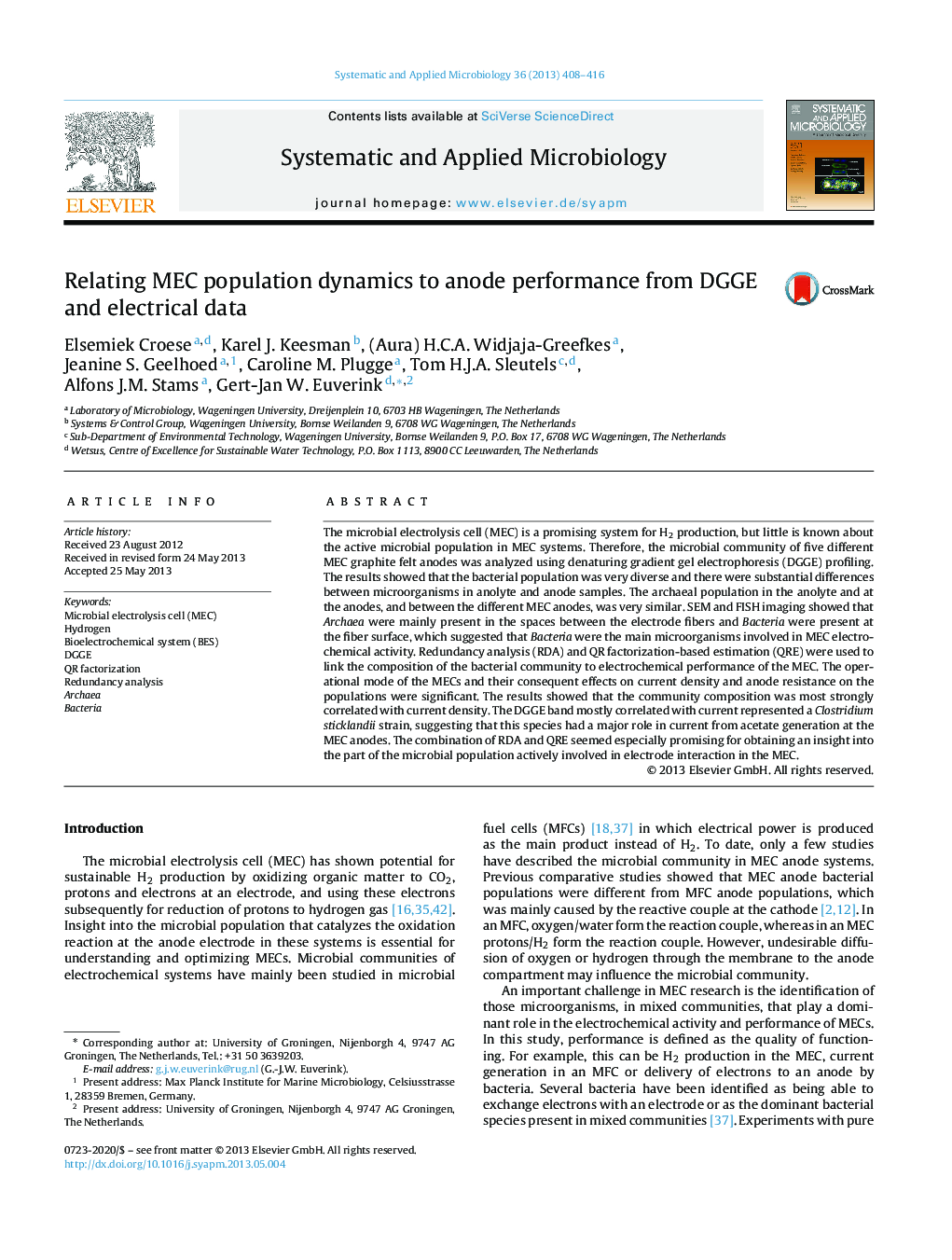 Relating MEC population dynamics to anode performance from DGGE and electrical data