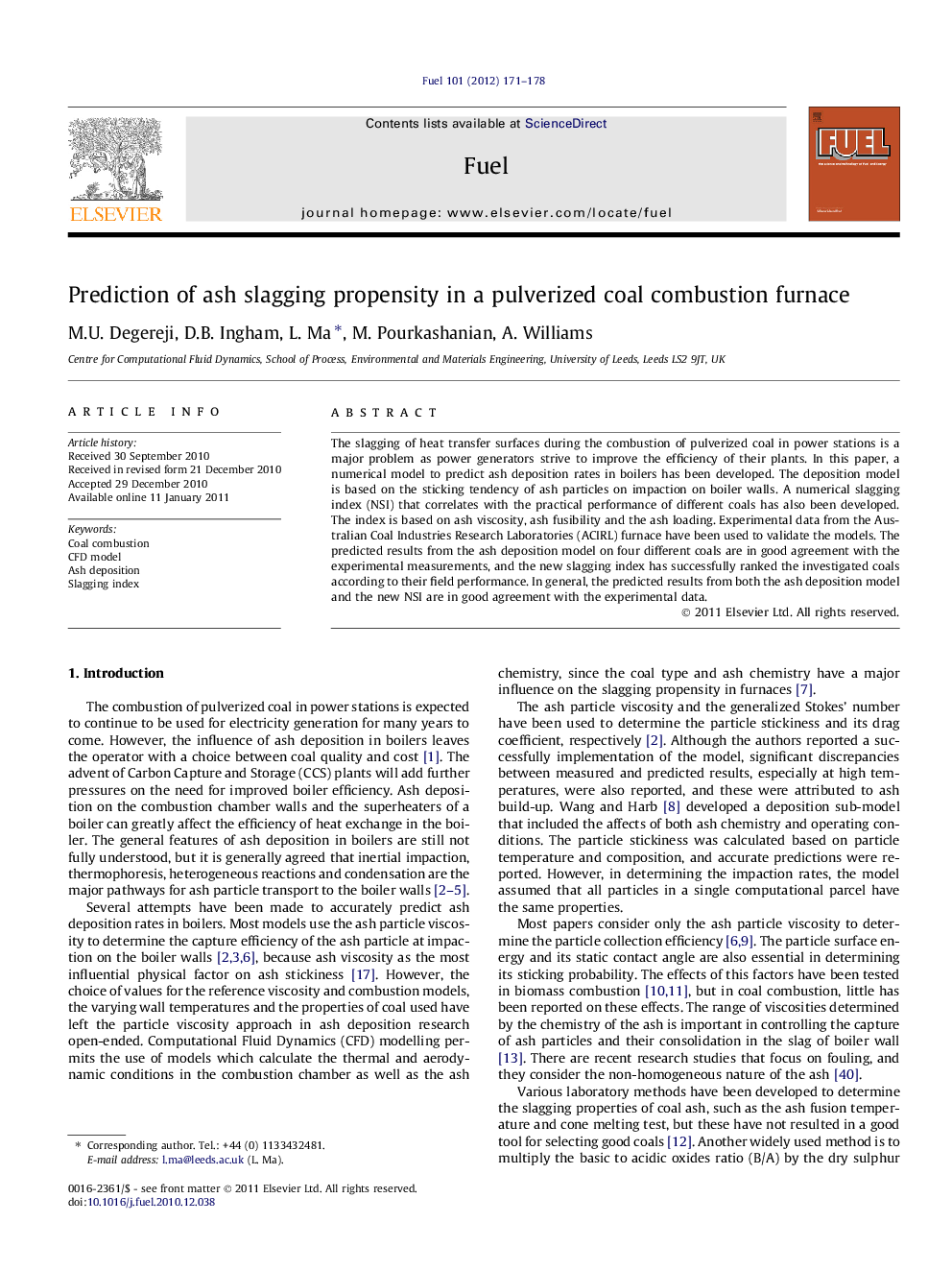 Prediction of ash slagging propensity in a pulverized coal combustion furnace