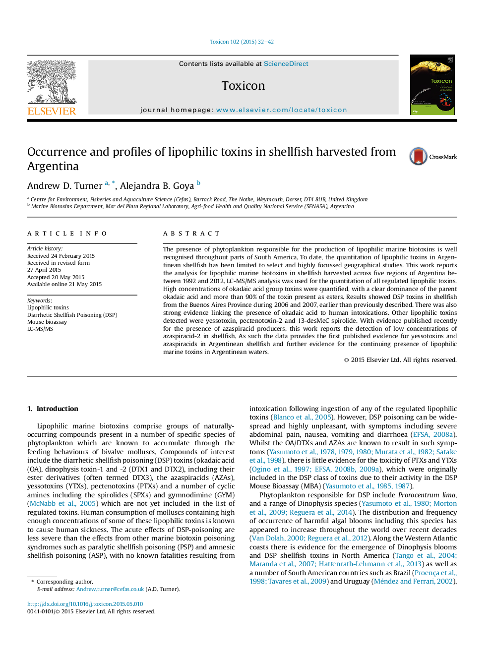 Occurrence and profiles of lipophilic toxins in shellfish harvested from Argentina