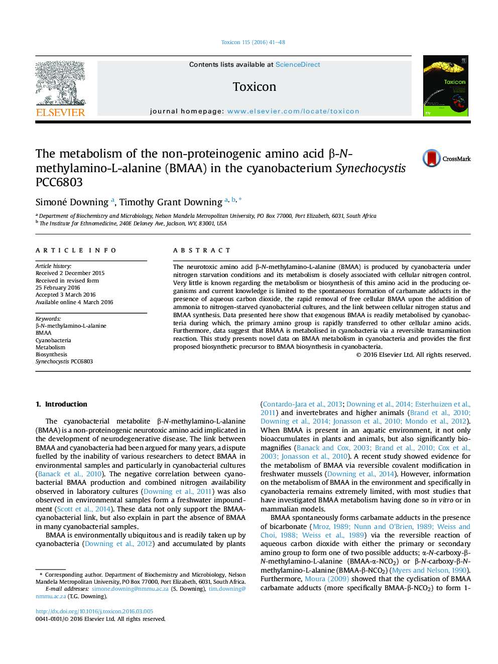 The metabolism of the non-proteinogenic amino acid β-N-methylamino-L-alanine (BMAA) in the cyanobacterium Synechocystis PCC6803