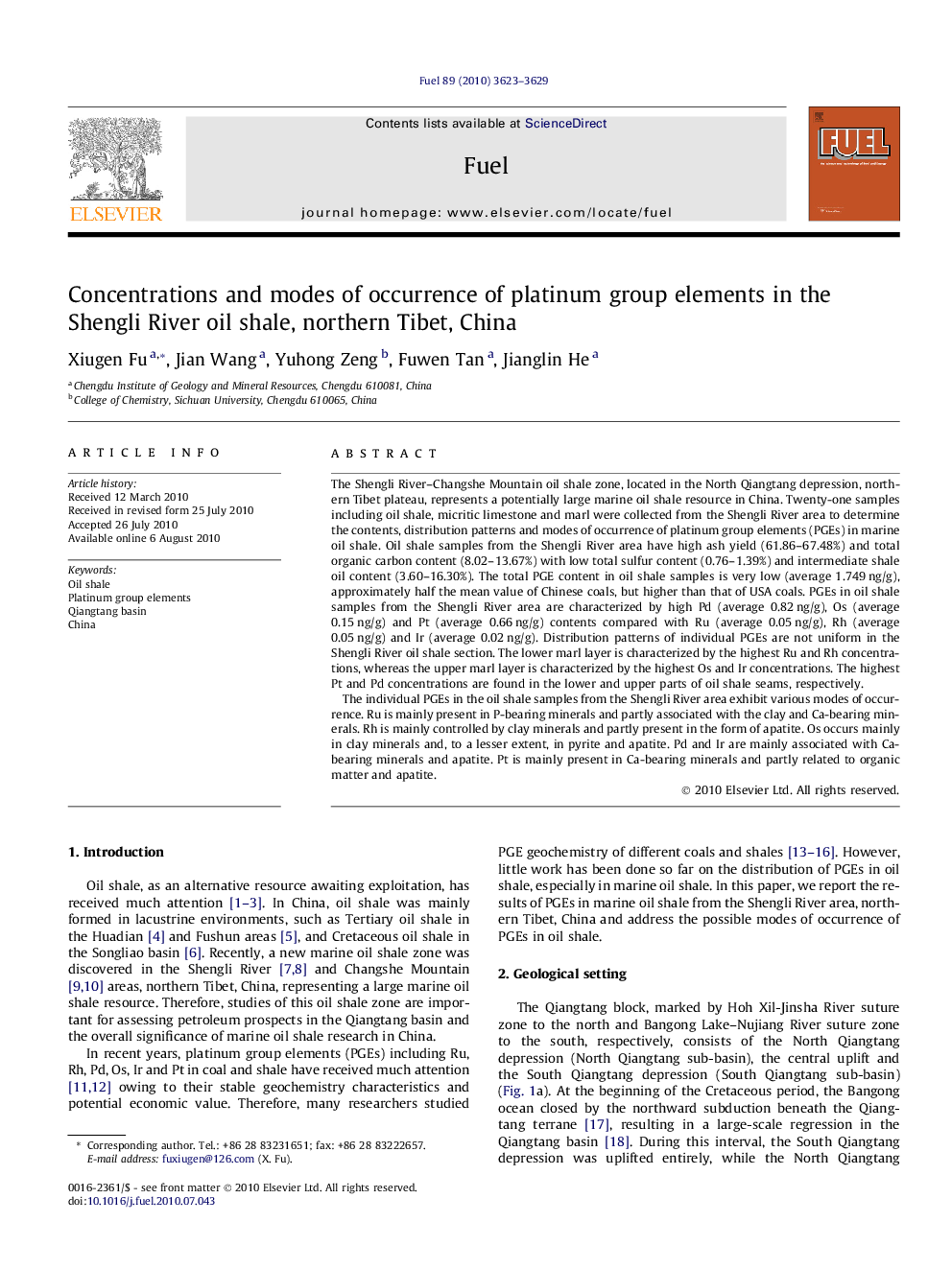 Concentrations and modes of occurrence of platinum group elements in the Shengli River oil shale, northern Tibet, China