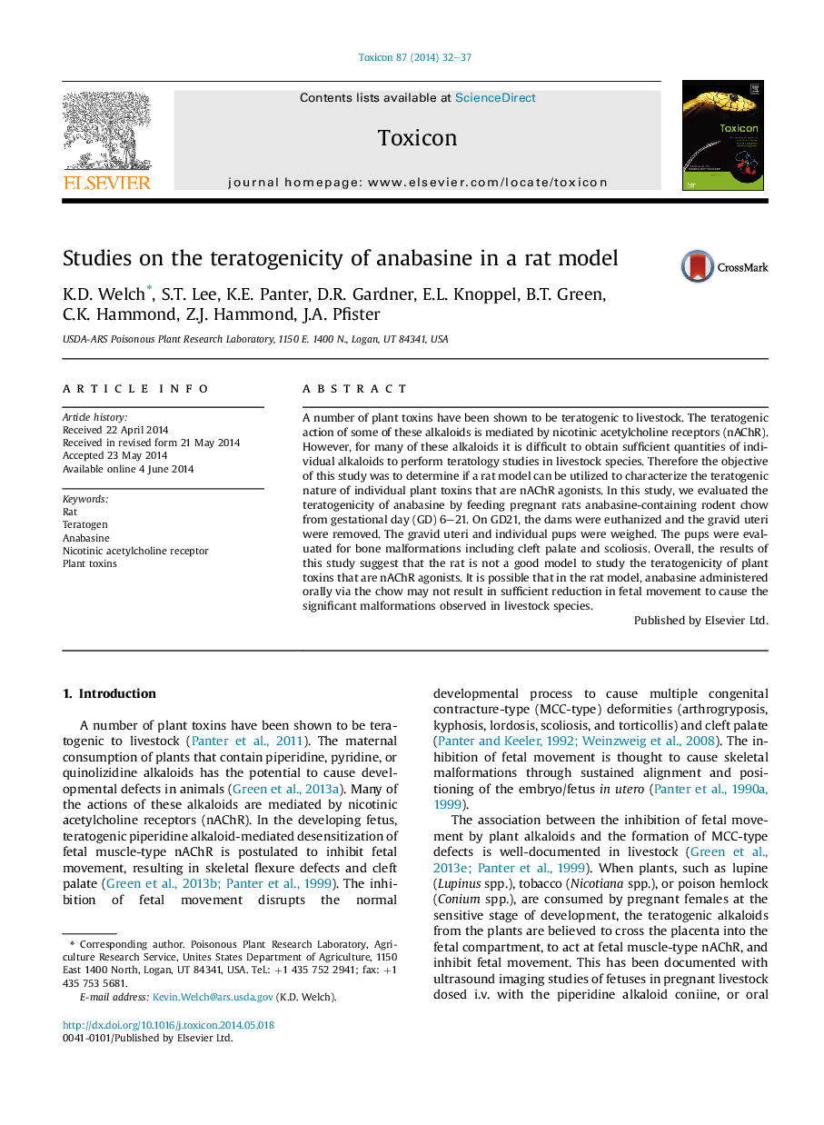 Studies on the teratogenicity of anabasine in a rat model