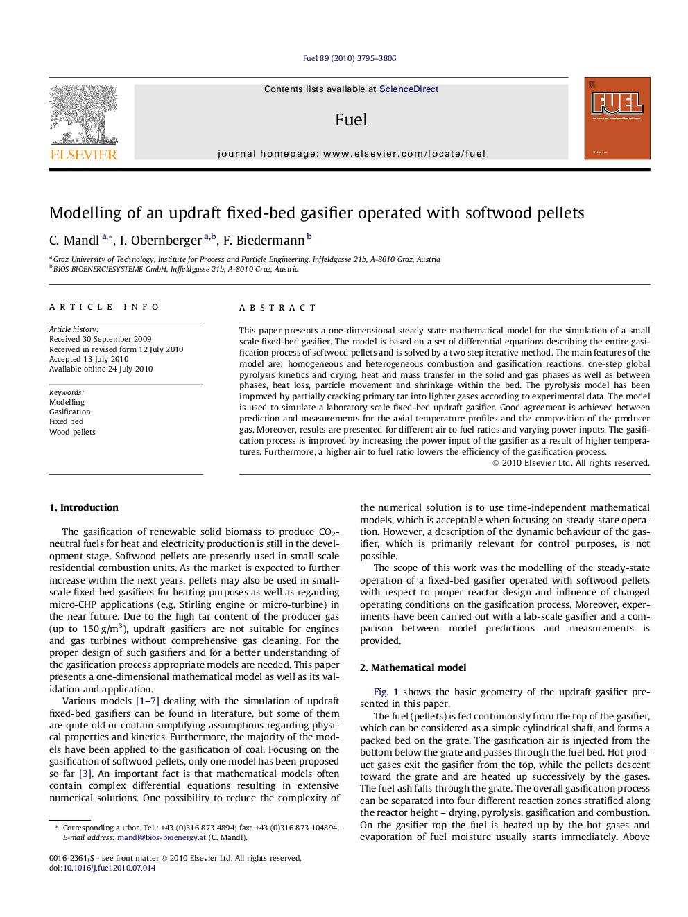 Modelling of an updraft fixed-bed gasifier operated with softwood pellets